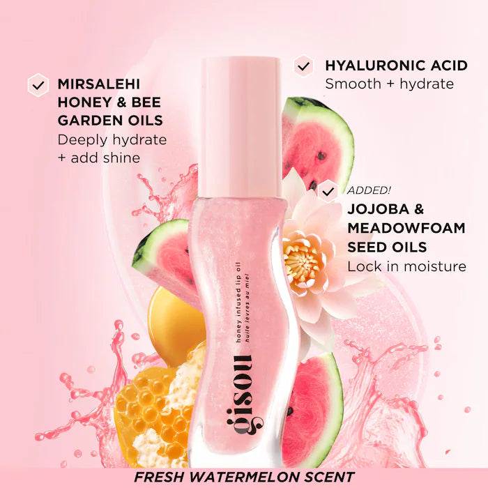 Pre Venta: Gisou | Honey Infused Hydrating Lip Oil | Watermelon Sugar | Clear Pink Shimmer