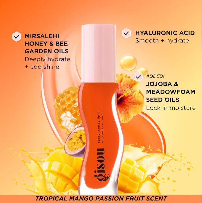 Pre Venta: Gisou | Honey Infused Hydrating Lip Oil | Mango Passion Punch | Sheer Hot Coral