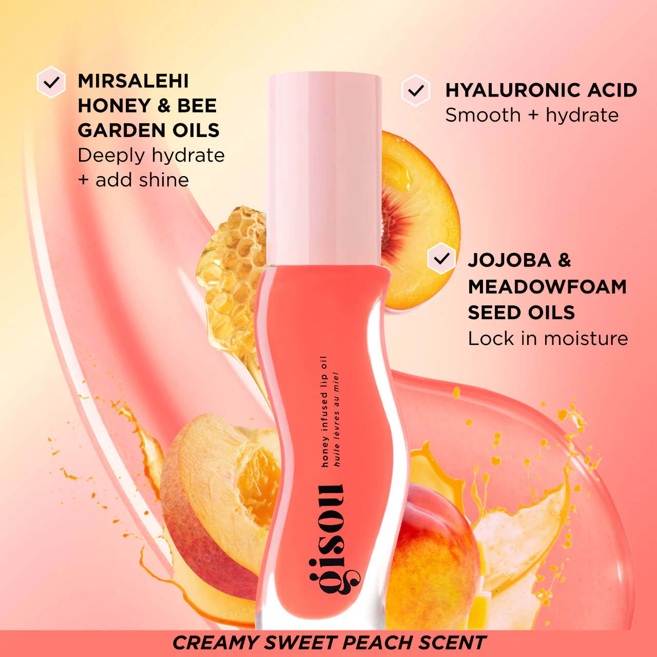 Pre Venta | Gisou | Honey Infused Hydrating Lip Oil | Bee-llini Peach - sheer soft peach