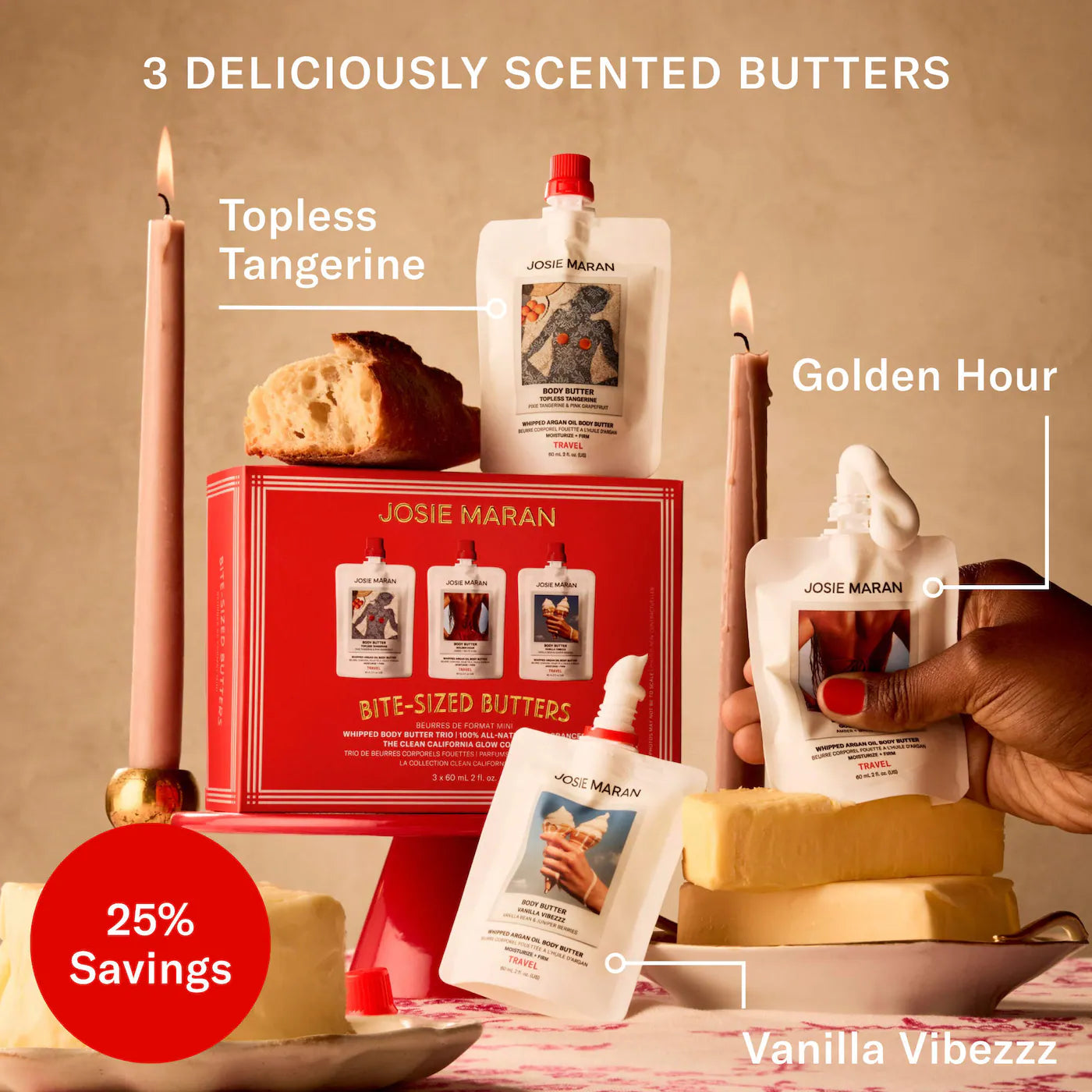 Pre Venta: Josie Maran | Bite-Sized Butters Mini Whipped Body Butter 3-Piece Gift Set