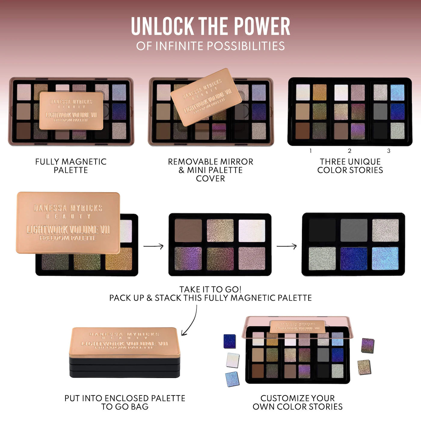 Pre Venta: Danessa Myricks Beauty | LIGHTWORK VII The Freedom Makeup Palette: Magnetic, Customizable, Stackable Palette with Illuminating Pigments for Eyes, Face & Lips