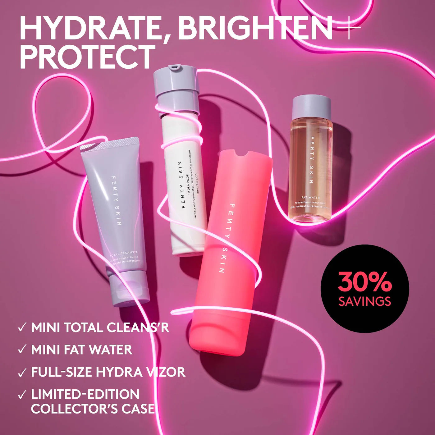 Pre Venta: Fenty Beauty by Rihanna | Skincare Lov'rs Cleanser, Toner, SPF Moisturizer + Collector's Case
