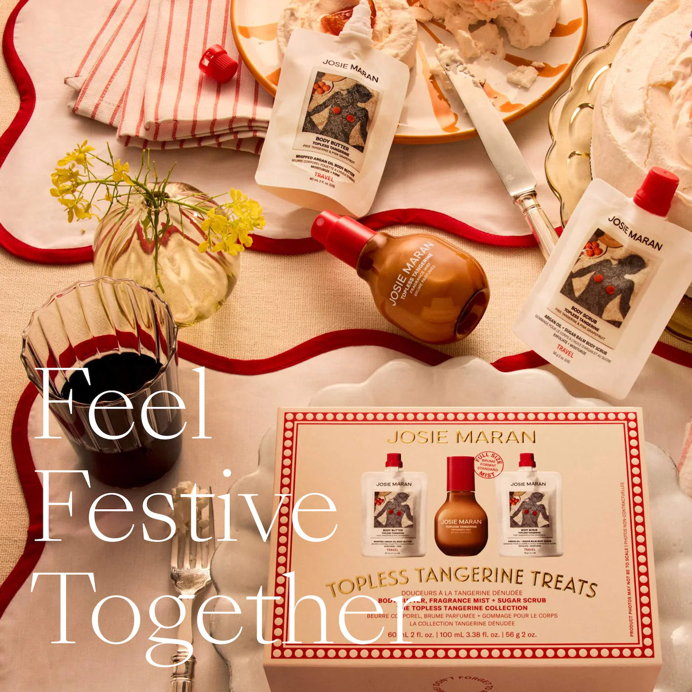 Pre Venta: Josie Maran | Topless Tangerine Treats Body Butter, Fragrance Mist, Sugar Scrub Gift Set