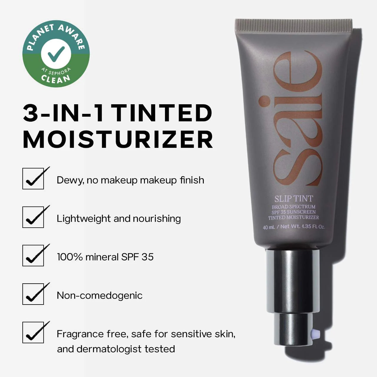 Pre Venta: Saie | Slip Tint – Lightweight Tinted Moisturizer with Mineral Zinc SPF 35 and Hyaluronic Acid