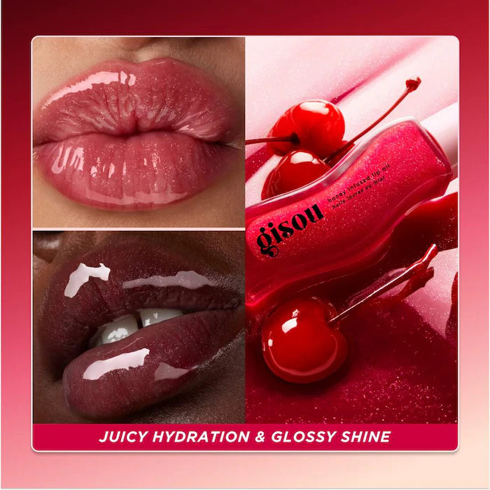 Pre Venta: Gisou | Honey Infused Hydrating Lip Oil | Cherry On The Cake | Sheer Pinky Red Shimmer