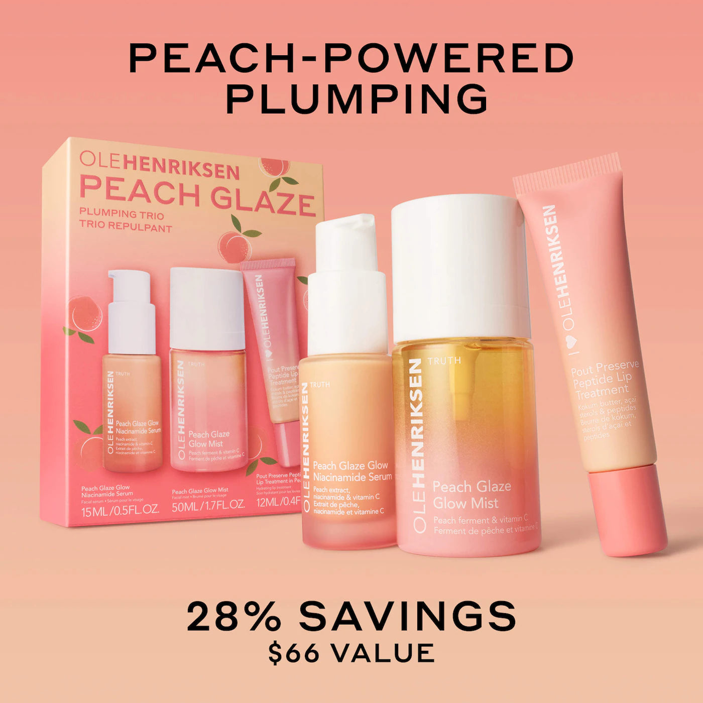 Pre Venta: OLEHENRIKSEN | Peach Glaze Plumping Trio with Niacinamide and Vitamin C