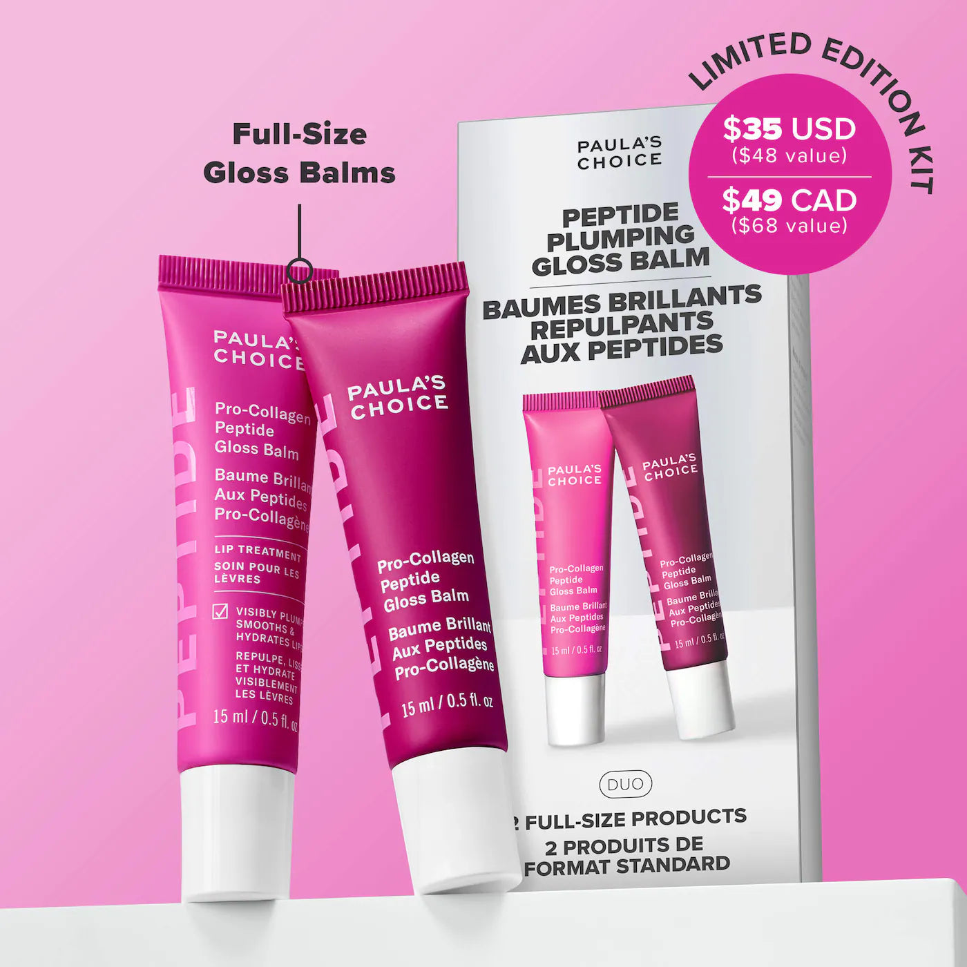 Pre Venta: Paula's Choice | Peptide Plumping Gloss Balm Duo Gift Set for Hydrated, Fuller Lips